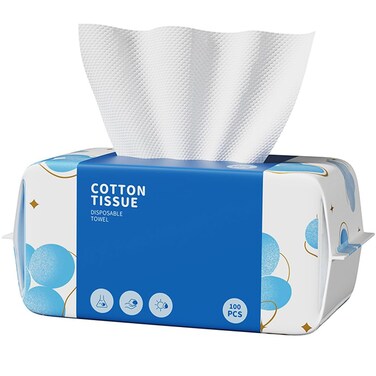 100 Count Disposable Face Towels, Biodegradable Facial Clean Towels, Ultra Soft &amp; Thick Cloth for Sensitive Skin, Skincare and Makeup Remover, Lint-Free Towelettes for Cleansing