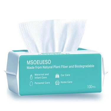 MSOEUESO Soft Dry Wipes Cotton Facial Tissues, 100 Count Disposable Face Towel, Cotton Clean Towels for Sensitive Skin, Facial Cleansing, Makeup Removing, Surface Cleaning