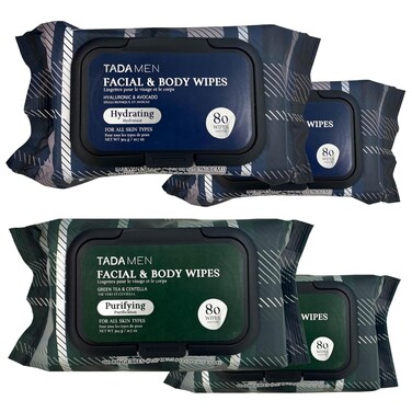 TADA Men - Face Wipes for Men &amp; Body Wipes for Adults No Rinse, Face Cleansing Wipes &amp; Body Cleansing Wipes for Adults Bulk Gym, Running, &amp;Outdoor Activities - Green tea &amp; Hyaluronic (4PK Mix)