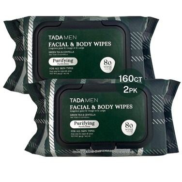 TADA Men - Face Wipes for Men &amp; Body Wipes for Adults No Rinse, Face Cleansing Wipes &amp; Body Cleansing Wipes for Adults Bulk Gym, Running, &amp;Outdoor Activities - Green tea &amp; Hyaluronic (2PK Green tea)