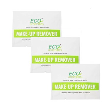 ECO Amenities 180 Count Makeup Remover Wipes with Aloe Vera and Vitamin E Individually Wrapped Facial Towelettes Skin Cleansing Wipes