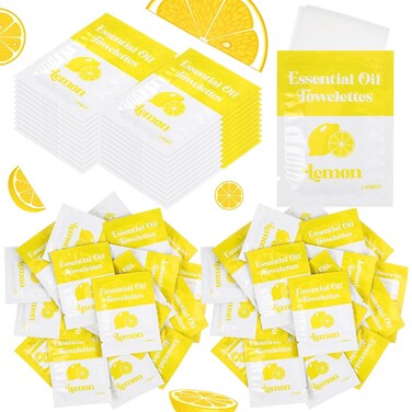 200 Pcs Lemon Wet Wipes Individually Wrapped Moist Towelettes Essential Oil Hand Wipes Bulk Single Use for Travel Clean Hands Sensitive Skin Backpacking Anti-sensitive Wipes Camping