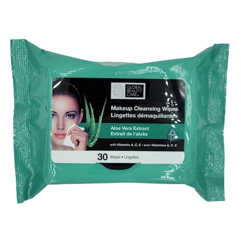 Global Beauty Care Aloe Vera Makeup Remover, Disposable Facial Towelettes, Ultra Soft, For All Skin Types, Moisturizing, Refreshing &amp; Skin Soothing Formula, Convenient, 120Ct. 4 Packs of 30 Wipes