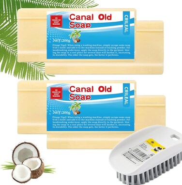 Canal Old Soap With Brush, Underwear Cleaning Soap Bar, 2024 New Canal Soap Bar,All Purpose Stain Remover for Clothes, Shoes, Underwear 7.0oz-4pcs