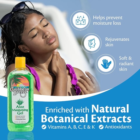 Caribbean Breeze Aloe Moisturizing Gel, Citrus Mango Aloe Vera Gel for Skin, Pure Aloe Vera Gel 100% Vitamin Enriched with Green Tea &amp; Pomegranate, 8.5 oz (250 ml)