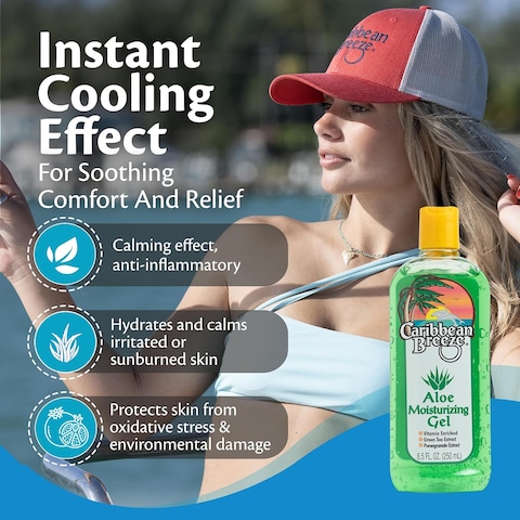 Caribbean Breeze Aloe Moisturizing Gel, Citrus Mango Aloe Vera Gel for Skin, Pure Aloe Vera Gel 100% Vitamin Enriched with Green Tea &amp; Pomegranate, 8.5 oz (250 ml)