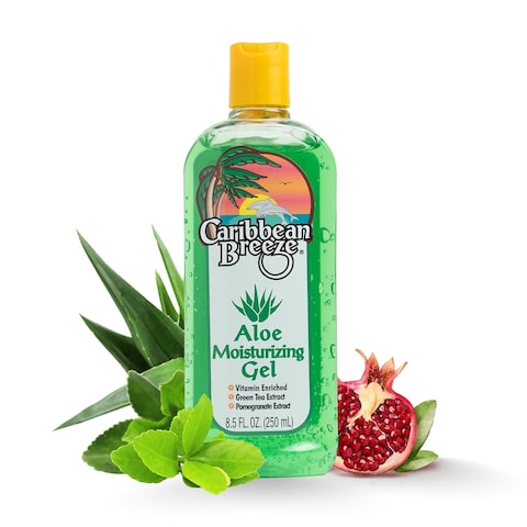 Caribbean Breeze Aloe Moisturizing Gel, Citrus Mango Aloe Vera Gel for Skin, Pure Aloe Vera Gel 100% Vitamin Enriched with Green Tea &amp; Pomegranate, 8.5 oz (250 ml)