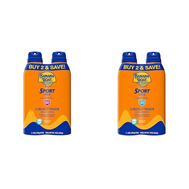 Banana Boat Ultra Sport Reef Friendly Sunscreen Spray, Broad Spectrum SPF 50, 6 Oz (Pack of 2) &amp; Sport Ultra SPF 30 Sunscreen Spray   SPF 30, Spray On Sunscreen