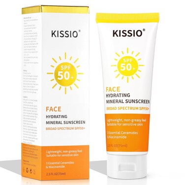 KISSIO Sunscreen For Face,with Zinc Oxide and Titanium Dioxide,Broad Spectrum Sunscreen,SPF 50,Hydrating Mineral Sunscreen,Non-greasy,Suitable For Sensitive Skin,2.5 FL OZ