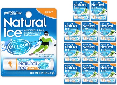 Mentholatum (R) Natural Ice (R) Sport Broad Spectrum SPF 30 Medicated Lip Balm - 12 Pack of 4.2 g Tubes