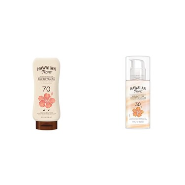 Hawaiian Tropic Sheer Touch Ultra Radiance SPF 70 Sunscreen Lotion, 8oz and Weightless Hydration Face Sunscreen SPF 30, 1.7oz Bundle