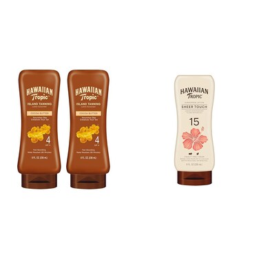 Hawaiian Tropic Island Tanning SPF 4 &amp; Sheer Touch Ultra Radiance SPF 15 Sunscreen Lotions, 8oz Twin Pack