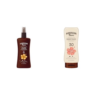 Hawaiian Tropic Island Tanning Oil Spray SPF 6 &amp; Sheer Touch Ultra Radiance Sunscreen Lotion SPF 30 Bundle, 8oz Each   Tanning &amp; Sunscreen Lotions