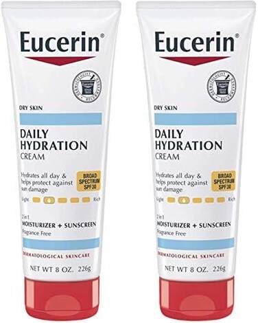 Eucerin Daily Hydration Broad Spectrum SPF 30 Sunscreen Body Cream for Dry Skin, 8 Oz Tube (Pack of 2)