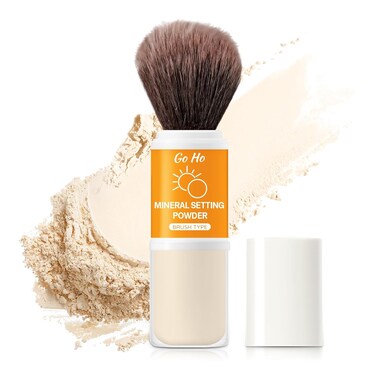 Go Ho Mineral Sunscreen Setting Powder Brush,Loose on Brush,Translucent,Hypoallergenic Cruelty Free SPF 50 Sunscreen Powder,Oil Control Natural Matte Finish,5g