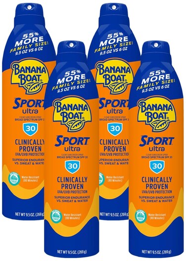 Banana Boat Sport Ultra SPF 30 Sunscreen Spray, 9.5oz   Banana Boat Sunscreen Spray SPF 30, Oxybenzone Free Sunscreen, Spray On Sunscreen, Water Resistant Sunscreen, Family Size Sunscreen, 9.5oz
