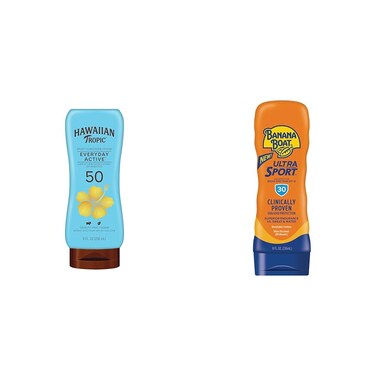 Hawaiian Tropic Everyday Active Lotion Sunscreen SPF 50, 8oz &amp; Banana Boat Sport Ultra SPF 30 Sunscreen Lotion, 8oz   Banana Boat Sunscreen SPF 30 Lotion, Oxybenzone Free Sunscreen