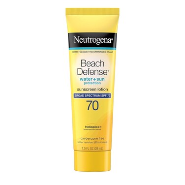 Neutrogena Beach Defense Water Resistant Sunscreen Body Lotion with Broad Spectrum SPF 70, Oil-Free, PABA-Free &amp; Fast-Absorbing, Oxybenzone-Free, Travel Size, 1 oz, 48 Pack