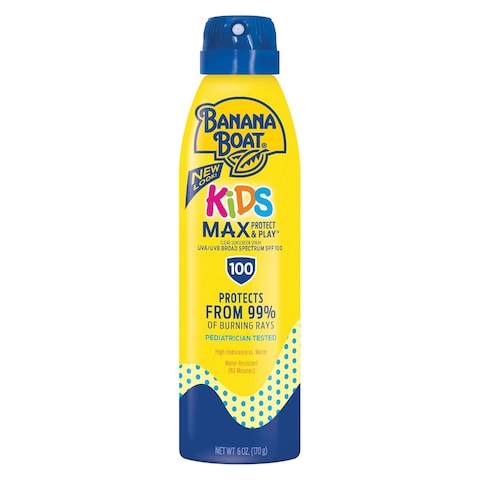 Banana Boat Kids Max Protect &amp; Play Clear Spray Sunscreen SPF 100 6oz and Sport Sunscreen Stick SPF 50 0.5oz Bundle