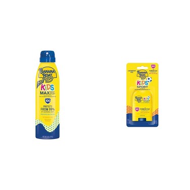 Banana Boat Kids Max Protect &amp; Play Clear Spray Sunscreen SPF 100 6oz and Sport Sunscreen Stick SPF 50 0.5oz Bundle