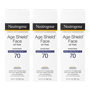 Neutrogena Age Shield Face Oil-Free Sunscreen Lotion with Broad Spectrum SPF 70, Non-Comedogenic Moisturizing Sunscreen to Help Prevent Signs of Aging, PABA-Free, 3 fl. oz (Pack of 3)