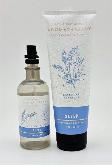 Bath &amp; Body Works - Aromatherapy - Lavender Vanilla &ndash; Sleep - 2 pc Bundle - Pillow and Body Mist - 5.3 fl oz - &amp; Body Cream - 8 oz