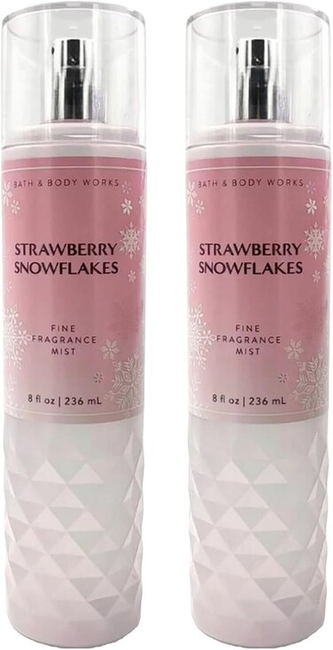 Bath &amp; Body Works Strawberry Snowflakes Fine Fragrance Body Mist Gift Set 8 oz Pack Lot of 2 (Strawberry Snowflakes) 8 Fl Oz (Pack of 2) 16 Fl Oz