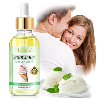 Body Juice Oil, 60ml Body Juice Oil Vanilla Cream, Body Juice Oil Peach Perfect, Eliminates Odor and Ph Balanced, Hand Crafted Body Oil for Women, 100% Pure Feminine Essential Oil Intimate (Vanilla)