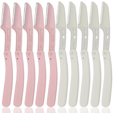 10-Piece Foldable Eyebrow Razor Set, Dermaplaning Tool set for Brow Grooming, face shaver