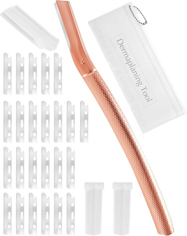 Dermaplaning Tool for Face Professional, Facial Razors for Women Face with 20 Blade Refills, Eyebrow Razor for Women and Men, Pink