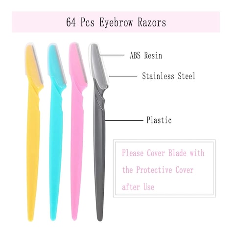 Eyebrow Razor, 64 Pcs Face Razors Eyebrow Razors for Women, Multipurpose Exfoliating Dermaplaning Tool, Facial Razor Eyebrow Face Hair Trimmer Shaver For Women or Men with Precision Cover,4 Colors