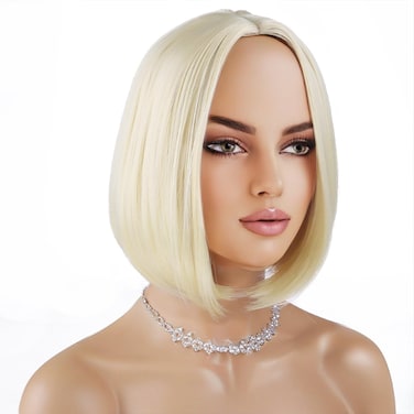 Short Blonde Bob Wig Light Blonde Wig for Women Straight Blonde Bob Wig Heat Resistant Synthetic Natural Looking Wig with Wig Cap