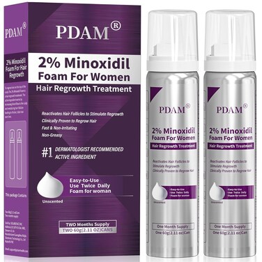 2% Minoxidil for Women Foam Hair Growth - Minoxidil Hair Regrowth Treatment for Women, Topical Solution Hair Loss Treatments, Thicker and Fuller Hair, 2 x 2.11 oz for 2 Months Use
