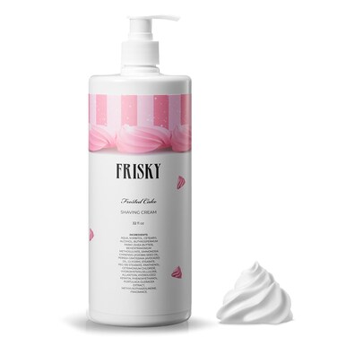 Frisky Frosted Cake Shaving Cream for Women, 32 OZ - Rash-Free, Conditioner &amp; Moisturizing with Shea Butter &amp; Jojoba Seed Oil, Vanilla Scent Shave Cream, Sensitive Skin, Bikini, Armpit Body &amp; Face