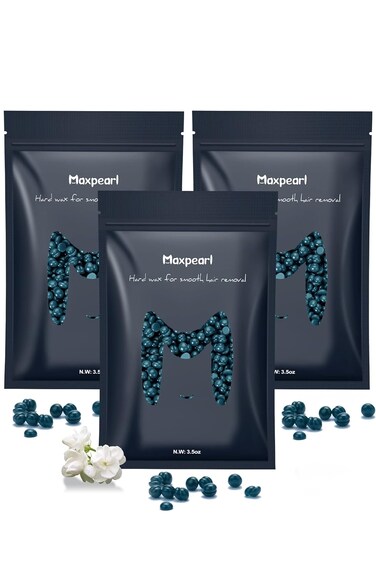 Maxpearl Hard Wax Beads, 300g Hair Removal Wax Beans for Brazilian Bikini, Face, Eyebrows, Underarms, Arms, Chest, Back, Legs, Pack of 3