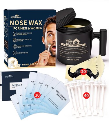 Lifestance Nose Wax Kit Men   150g Wax   Large Capacity Nose Hair Wax Kit with 40 Applicators, 25-30 Uses   Nose Wax Kit for Women   Nose Hair Waxing Kit for Men with Balm Wipes and Mustache Guards