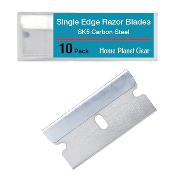 Single Edge Razor Blade 10 Pack - Straight Edge Razor - Ten Super Sharp Flat Blades in Convenient Storage Dispenser - Heavy Duty SK5 Oven Scraper Razor Tool Refills - Single Sided Blade - Easy Install