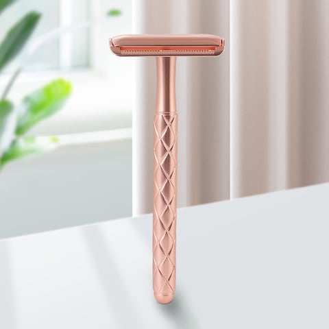 Single Blade Safety Razor - Metal One Blade Razor for Men &amp; Women with 10 Stainless Steel Double Edge Blades(Rose Gold)
