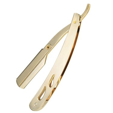 Sicastar&reg; Manscaping Stainless Steel Straight Edge Razor Folding Straight Razor Single Edge Replaceable Blades for All Double Edge Razor Blades Professional Haircutting Tool (Gold)