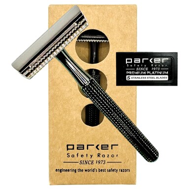 Parker 78R Double Edge Safety Razor with 5 Safety Razor Blades, Women &amp; Men&rsquo;s Safety Shaving Razor, Reusable Razor, Plastic Free &ndash; Graphite