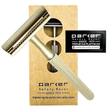 Parker 78R Double Edge Safety Razor with 5 Safety Razor Blades, Women &amp; Men&rsquo;s Safety Shaving Razor, Reusable Razor, Plastic Free &ndash; Satin Chrome