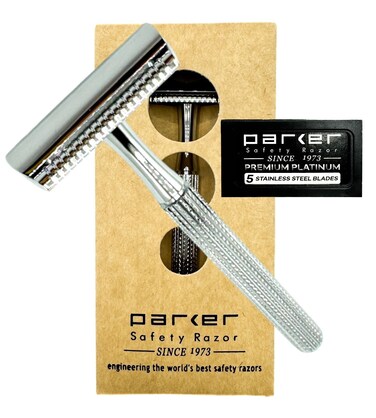 Parker 78R Double Edge Safety Razor with 5 Safety Razor Blades, Women &amp; Men&rsquo;s Safety Shaving Razor, Reusable Razor, Plastic Free &ndash; CHROME