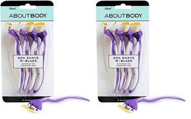 About Body Spa Shave 4-Blade Disposable Razors, Premium Disposable Shavers With Coconut Oil Moisture Pad, 4 Count (Pack of 2)