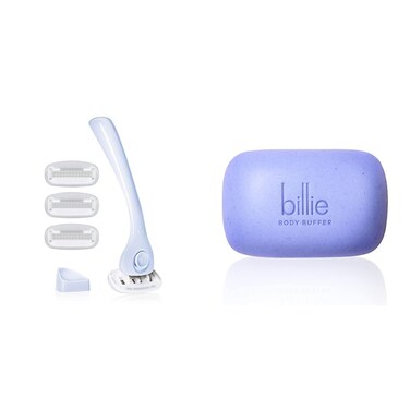 Billie Razors for Women Shave Kit &ndash; Women&rsquo;s Razor + 4 x 5-Blade Razor Refills + Magnetic Holder &ndash; Cool Blue &amp; Body Buffer - Pre-shave Exfoliating Bar - 3.5 oz