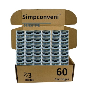 【Limited time offer promotion】ALL-DAY SMOOTH: razor blades refills for men- compatible with mach 3 belonging to Simpconveni- Sensitive Skin Friendly, Non-Slip Design, 60 counts