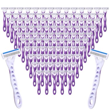 48 Count Women's Disposable Razors Bulk Purple 3 Blade Razor for Women Sensitive Skin Bikini Line Razor Travel Razor for Women Bathing Hotel Travel