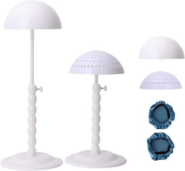 Wig Stand - Plastic Wig Stand 2 Packs Portable Foldable Wig Hat with Velvet Cover Holder Height Adjustable (12-18.8 Inches) Easy to Install Support Wig Display Stand (white)