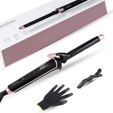 3/4 Inch Curling Irons for Hair with Ceramic Coatiing Barrel - Hair Curler with LCD Display 6 Temperature Setting 30s Fast Heat Up,Dual Voltage Inculd Gloves (Black)