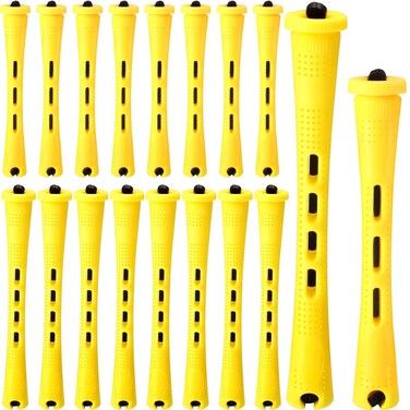 48 Pieces Hair Perm Rods 2 Sizes Plastic Cold Wave Rods Perming Rods Hair Rollers Curlers for Hairdressing Styling (Yellow,0.28 x 2.36 Inch, 0.28 x 3.27 Inch)