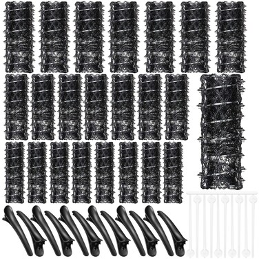 48 Pieces Wire Mesh Hair Rollers Set Hair Perm Rods Hairdressing Wave Curlers with Duck Teeth Tresses Clips(0.71/0.87/1.1 Inch)